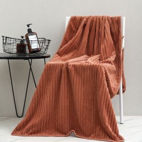 1 piece of 175*90cm coral velvet thickened drawstring solid color bath towel (Color: Reddish-brown)