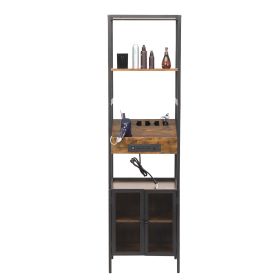 Salon Storage Cabinet with Open Shelves and Hair Dryer Holders, Vintage Brown (Color: as Pic)