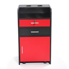 Salon Beauty Cabinet, 3-Layer Rolling Trolley with Storage Drawer, Wheels and 2 Hair Dryer Holders, Black+Red (Color: as Pic)