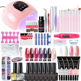 Nail Polish Set With Extend Poly nail Gel Semi-permanent varnish and UV LED Lamp and Stainless Steel Nails Tool Kits (Type: ZH159-5)