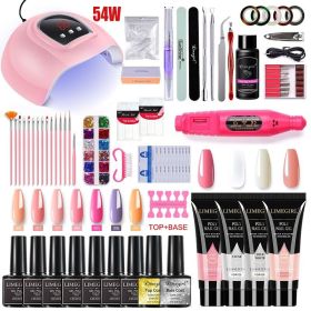 Nail Polish Set With Extend Poly nail Gel Semi-permanent varnish and UV LED Lamp and Stainless Steel Nails Tool Kits (Type: ZH159-1)