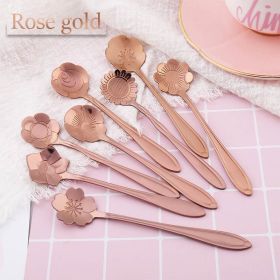 8Pcs Stainless Steel Flower Spoon Coffee Tea Spoon Cute Ice Cream Dessert Spoon Silver Christmas Gifts Kitchen Tableware Decor (Ships From: China, Color: 8PCS Rose Gold)