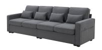 [VIDEO provided] [New] 104" 4-Seater Modern Linen Fabric Sofa with Armrest Pockets and 4 Pillows,Minimalist Style Couch for Living Room, Apartment