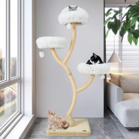 70 Inch Tall Cat Tree 4-Layer Cat Tower with 3 Perches and Dangling Balls (Color: Beige)