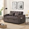 Modern Velvet Loveseat Futon Sofa Couch w/Pullout Bed,Small Love Seat Lounge Sofa with adjustable Reclining Backrest,Toss Pillows, Pockets