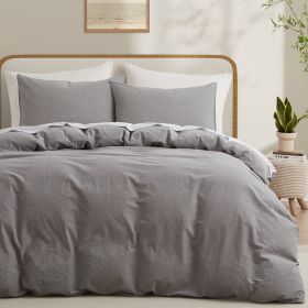 100% Washed Cotton Duvet Cover Set, Durable Fade-Resistant Natural Bedding Set (No Comforter) (Color: light grey, size: Twin)