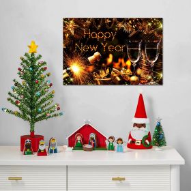 1PCS Framed Canvas Wall Art Decor Painting For New Year, Golden Happy New Year Bless Champagne Gift Painting For New Year Gift (Color: as Pic)