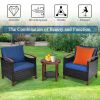 3 Pieces Patio Rattan Furniture Set with Washable Cushion and Acacia Wood Tabletop