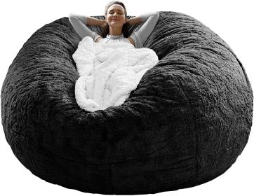 Bag Chair Cover(it was only a Cover;  not a Full Bean Bag) Chair Cushion;  Big Round Soft Fluffy PV Velvet Sofa Bed Cover;  Living Room Furniture;  La (Color: Black)