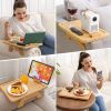 Bamboo Sofa Clip on Side Table for Wide Couches Arm, Foldable Couch Tray with 360¬∞ Rotating Phone Holder