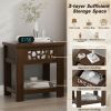 Wood Retro End Table with Mirrored Glass Drawer and Open Storage Shelf