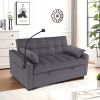 Modern Velvet Loveseat Futon Sofa Couch w/Pullout Bed,Small Love Seat Lounge Sofa with adjustable Reclining Backrest,Toss Pillows, Pockets