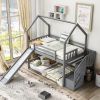 Twin-Over-Twin House Bunk Bed, Convertible Slide, Storage Staircase