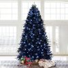 8ft Pre-Lit Black Christmas Tree, Full Halloween Xmas Artificial Tree 2486 Branch Tips, 600 Lights, Metal Hinges, Foldable Base