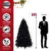 8ft Pre-Lit Black Christmas Tree, Full Halloween Xmas Artificial Tree 2486 Branch Tips, 600 Lights, Metal Hinges, Foldable Base