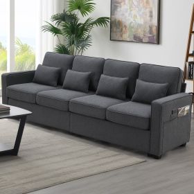 [VIDEO provided] [New] 104" 4-Seater Modern Linen Fabric Sofa with Armrest Pockets and 4 Pillows,Minimalist Style Couch for Living Room, Apartment (Color: as Pic)