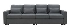 [VIDEO provided] [New] 104" 4-Seater Modern Linen Fabric Sofa with Armrest Pockets and 4 Pillows,Minimalist Style Couch for Living Room, Apartment