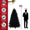 8ft Pre-Lit Black Christmas Tree, Full Halloween Xmas Artificial Tree 2486 Branch Tips, 600 Lights, Metal Hinges, Foldable Base